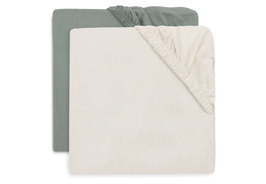 Drap housse jersey 60x120 cm l Lot de 2 l Sea Green/Ivory