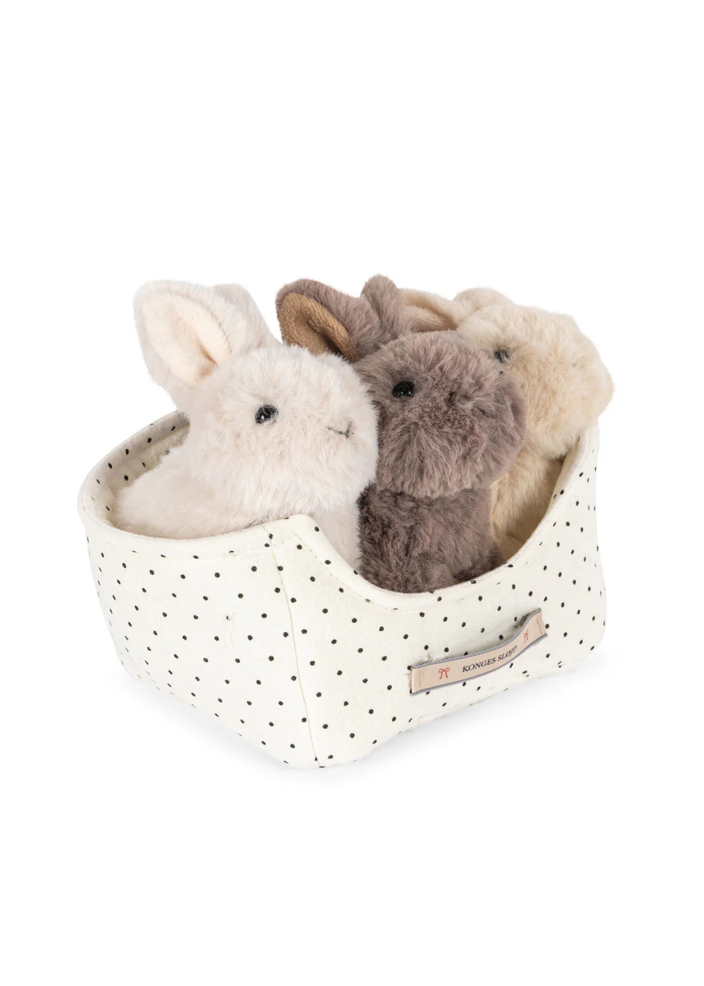 Bébés lapins triplets dans leur panier en coton biologique
