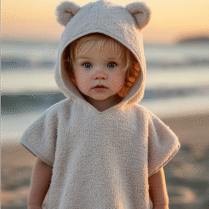 Poncho bain teddy en coton biologique terry ivory