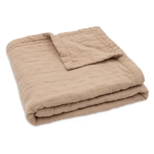 Couverture en mousseline de coton bio l Jacquard l 75×100 cm l Biscuit