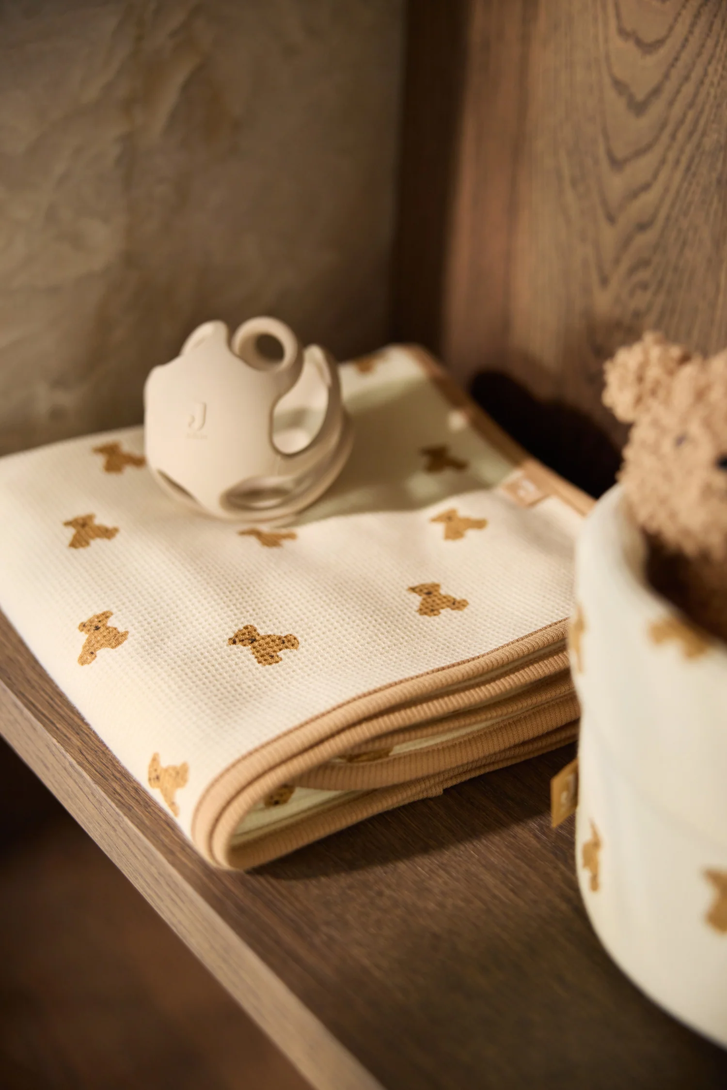 Couverture Berceau coton gaufré bio l 75x100cm l Mini Teddy bear