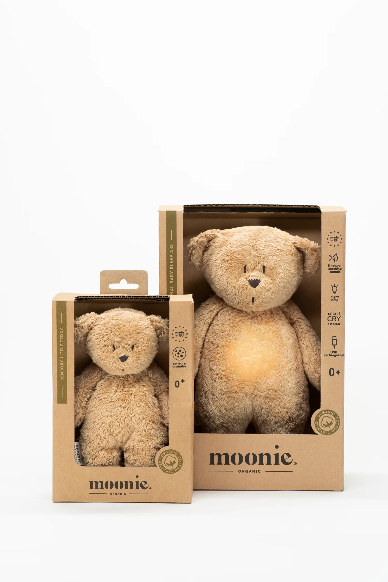 Petit ours sensoriel en coton bio l Moonie l Cappuccino