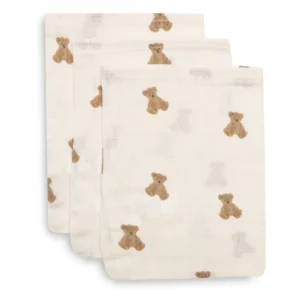 Gant de toilette gaze de coton bio l Lot de 3 l Mini Teddy bear