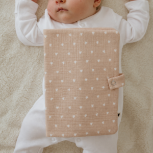 Protège-carnet gaze de coton handmade l Beige Petits Coeurs