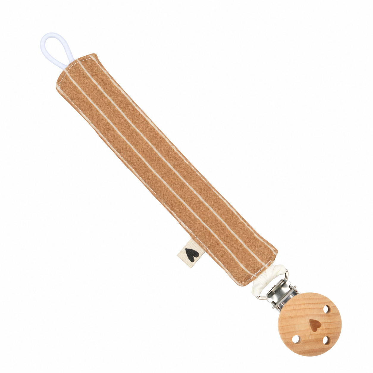Attache-tétine gaze de coton handmade l Fines rayures Bois