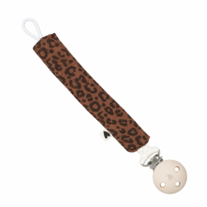 Attache-tétine gaze de coton handmade l Caramel Léopard Silicone écru