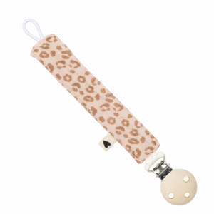 Attache-tétine gaze de coton handmade l Crème Léopard Silicone écru