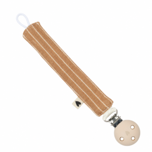 Attache-tétine gaze de coton handmade l Fines rayures Silicone écru