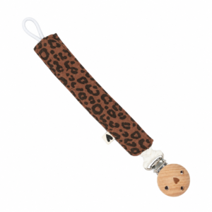 Attache-tétine gaze de coton handmade l Caramel Léopard Bois