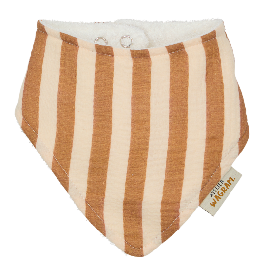 Bavoir bandana handmade Oeko-Tex l Beige l Grandes rayures larges – Image 2