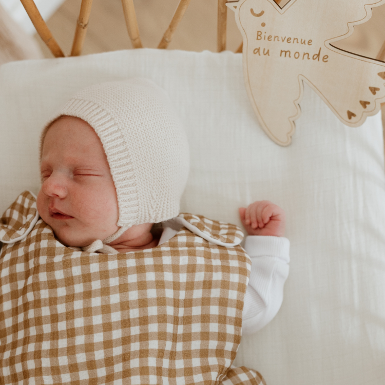 Béguin tricoté en laine mérinos l Crème – Image 2