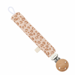 Attache-tétine gaze de coton handmade l Crème Léopard Bois