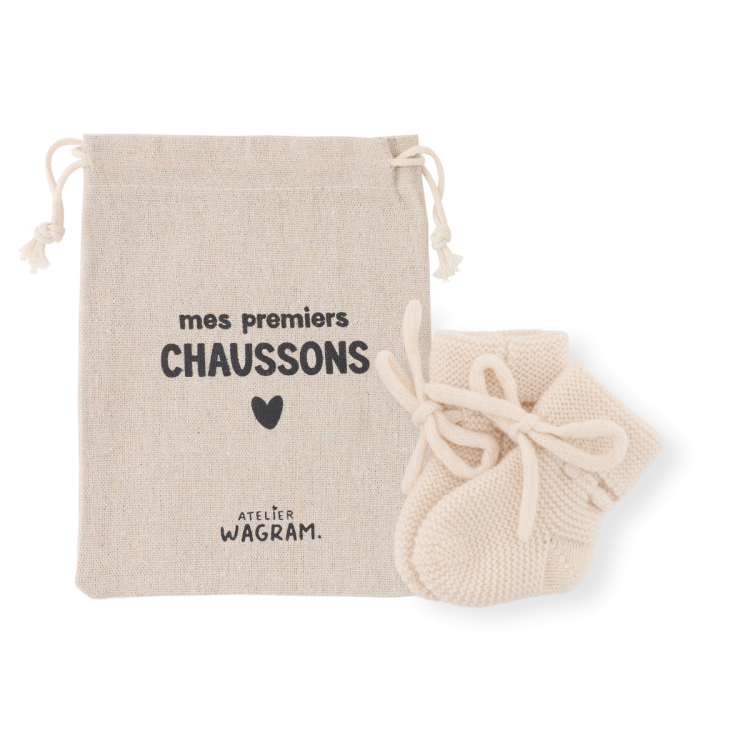 Chaussons bébé tricotés l Crème l 0-1 mois – Image 2