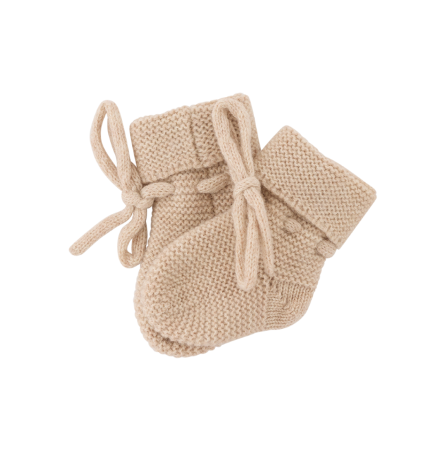 Chaussons bébé tricotés l Sable l 3-6 mois