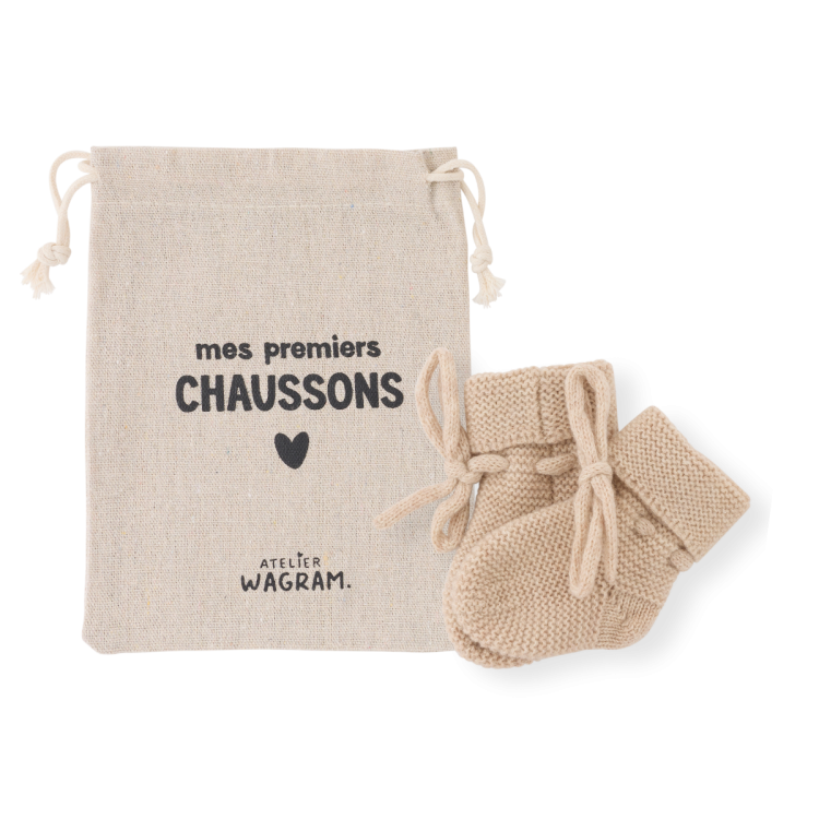 Chaussons bébé tricotés l Sable l 0-1 mois – Image 2