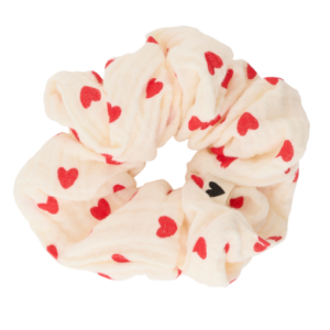 Chouchou gaze de coton handmade l Coeurs rouges