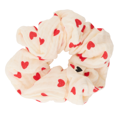 Chouchou gaze de coton handmade l Coeurs rouges