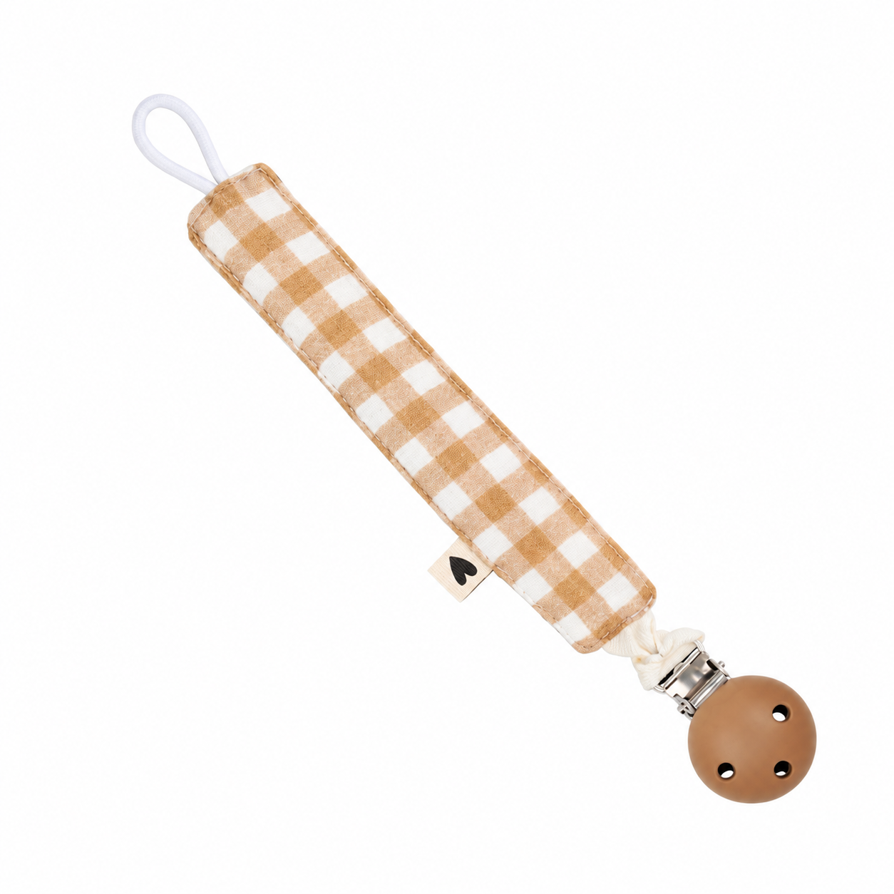 Attache-tétine gaze de coton handmade l Vichy Silicone caramel