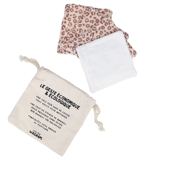 Lot de 4 lingettes lavables en bambou et coton bio l Crème Léopard