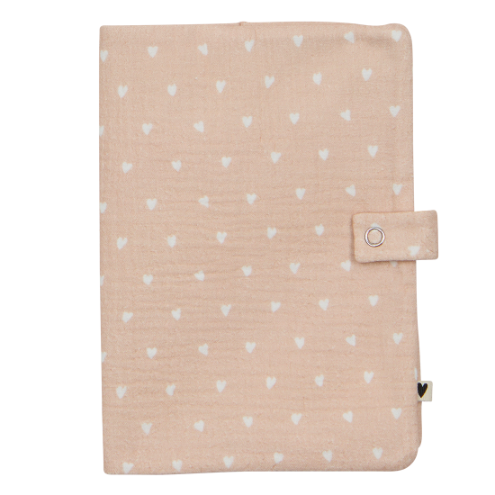 Protège-carnet gaze de coton handmade l Beige Petits Coeurs – Image 3